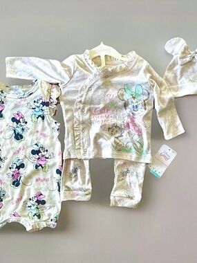Disney Baby Minnie Mouse 3-Piece Set - Cream with Pink & Teal